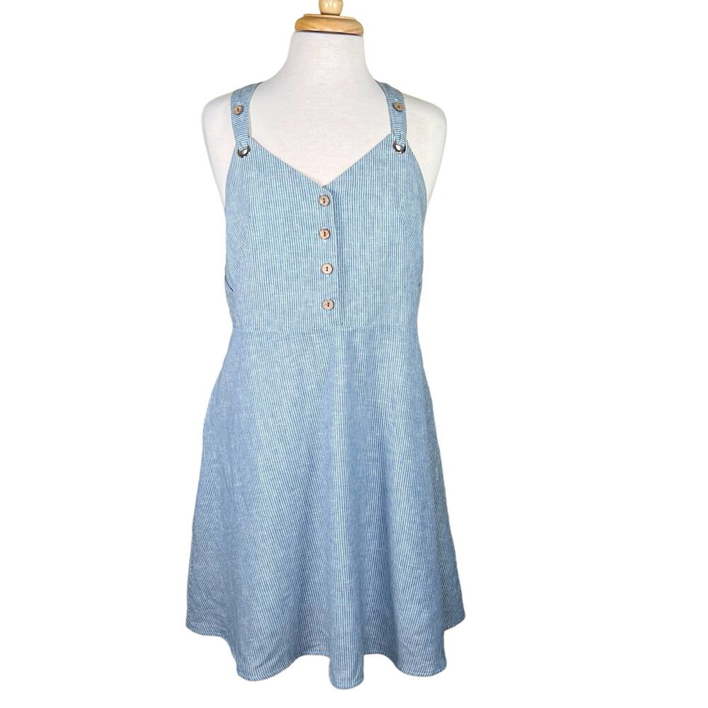 Annie 50 Women’s Linen Blend Striped Sundress with Criss-Cross Straps Med EUC